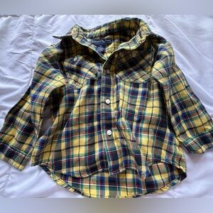 American Living Baby Boys light Gray Yellow Plaid Button Up Shirt NWOT